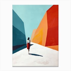 Woman Walking Down The Street, Minimalism Canvas Print