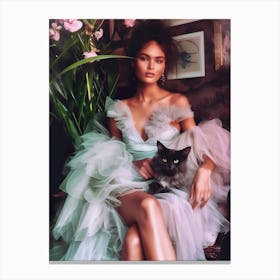 "Tulle Dress, Black Cat: Editorial Beauty" Canvas Print