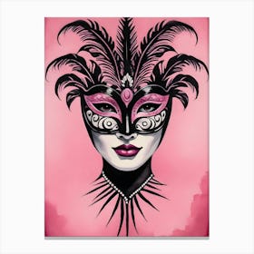 A Woman In A Carnival Mask, Pink And Black (2) Canvas Print