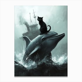 Cat On A Dolphin Canvas Print