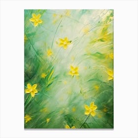 Daffodils Twist Stems Pointed Leaves Yellow Strokes Green 2 Canvas Print