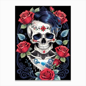 Sugar Skull Girl With Roses Painting (26) Canvas Print