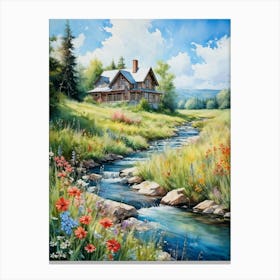 Charming House Nestled In The Heart Of A Blooming Summer Meadow Brimming With A Kaleidoscope Of Wil Canvas Print