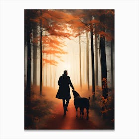 Man And Dog In The Woods Canvas Print