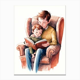 Father And Son Reading A Book Canvas Print