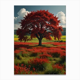 Red Tree In A Field 2 Canvas Print