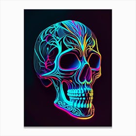 Skull With Neon Accents 1 Line Drawing Canvas Print