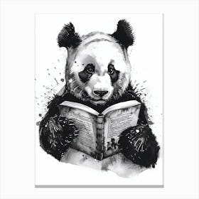 Giant Panda Reading Ink Illustration 4 Canvas Print