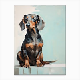 Dachshund Dog, Painting In Light Teal And Brown 1 Canvas Print