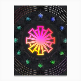 Neon Geometric Glyph in Pink and Yellow Circle Array on Black n.0080 Canvas Print