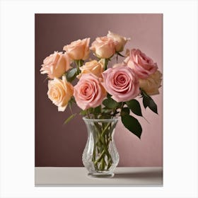 A Vase Of Pink Roses 80 Canvas Print