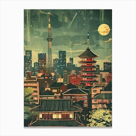 Kyoto Skyline At Night Mid Century Modern Canvas Print