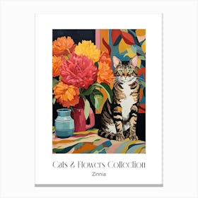Cats & Flowers Collection Zinnia Flower Vase And A Cat, A Painting In The Style Of Matisse 2 Canvas Print