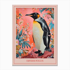 Floral Animal Painting Emperor Penguin 1 Poster Canvas Print
