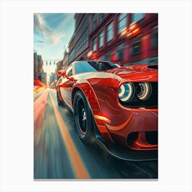 Dodge Challenger Speeding Through The City Canvas Print