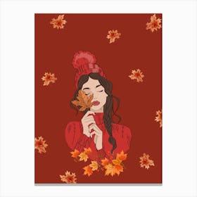 Autumn Girl With Leaves Canvas Print