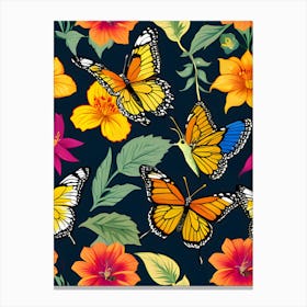 Seamless Pattern With Butterflies And Flowers 5 Canvas Print