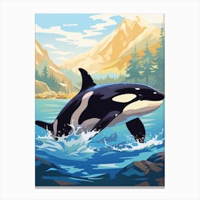 Orca Whale Splashing Around Block Colours Canvas Print