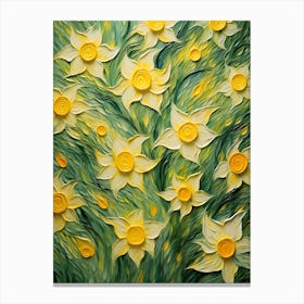 Daffodils Twist Stems Pointed Leaves Yellow Strokes Green 8 Canvas Print