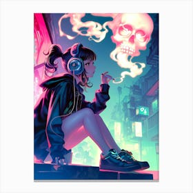 Anime Girl Smoking A Cigarette Canvas Print