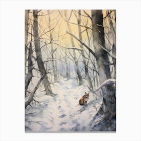 Winter Watercolour Gray Fox Canvas Print
