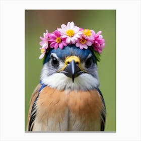 Cute Bird With Flower Crown 1 Canvas Print