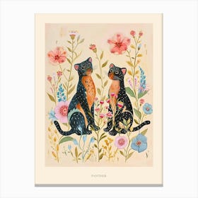 Folksy Floral Animal Drawing Panther Poster Canvas Print