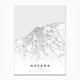 Havana Cuba White Map Canvas Print