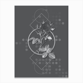 Vintage White Provence Rose Botanical with Line Motif and Dot Pattern in Ghost Gray Canvas Print