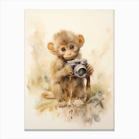 Monkey Painting Photographing Watercolour 3 Canvas Print