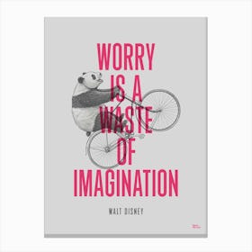 Worry Is A Waste Of Imagination - Cycling Panda Pink Art Print Stampe su tela