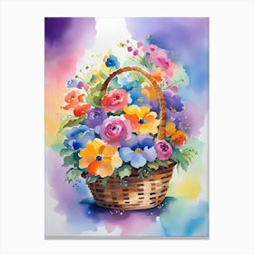 Watercolor Flowers In A Basket Canvas Print