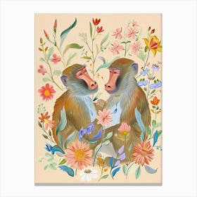 Folksy Floral Animal Drawing Baboon 4 Canvas Print