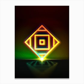 Neon Geometric Glyph in Watermelon Green and Red on Black n.0042 Canvas Print