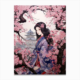 Cherry Blossoms Japanese Style Illustration 9 Canvas Print