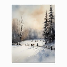 Rustic Winter Skating Rink Painting (14) Canvas Print