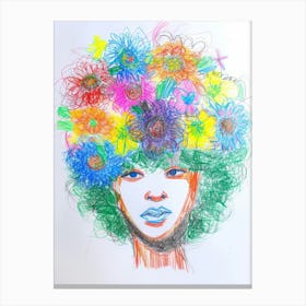 Afro Girl With Flowers In Her Hair Canvas Print