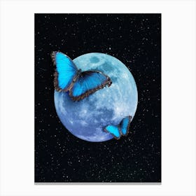 Blue Butterflies On The Moon Canvas Print