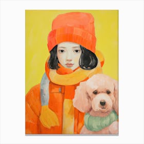 Girl And A Poodle Canvas Print