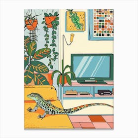 Lizard In The Living Room Modern Colourful Abstract Illustration 3 Canvas Print