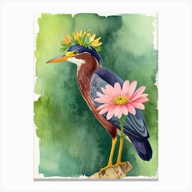 Heron With Flowers 3 Canvas Print