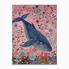Floral Animal Painting Blue Whale 3 Canvas Print