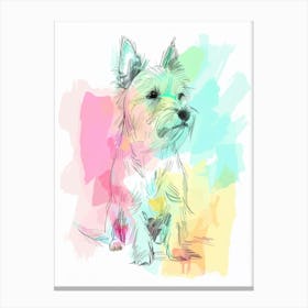 Pastel Watercolour Australian Terrier Dog Line Illustration 4 Canvas Print