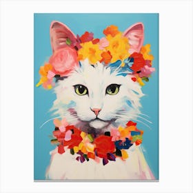 Turkish Angora Cat With A Flower Crown Painting Matisse Style 3 Canvas Print