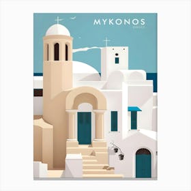 Mykonos Greece Retro Travel Canvas Print