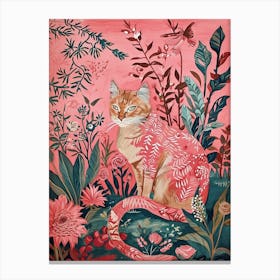 Floral Animal Painting Bobcat Canvas Print