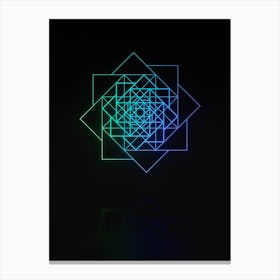 Neon Blue and Green Abstract Geometric Glyph on Black n.0337 Canvas Print