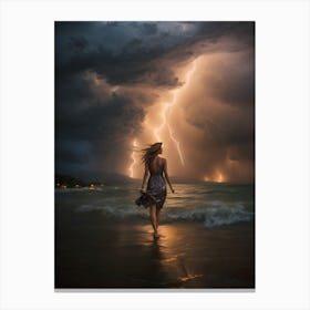 Lightning On The Beach Canvas Print