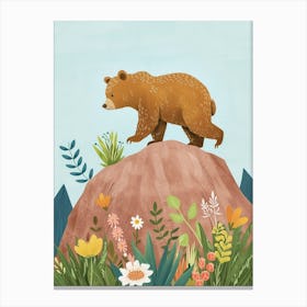 Brown Bear Walking On A Mountrain Storybook Illustration 4 Canvas Print