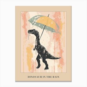 Dinosaur In The Rain Holding An Umbrella 2 Poster Canvas Print